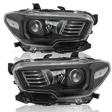 For 2016-2022 Toyota Tacoma w/o LED DRL Black Headlights Assembly Headlamps Pair