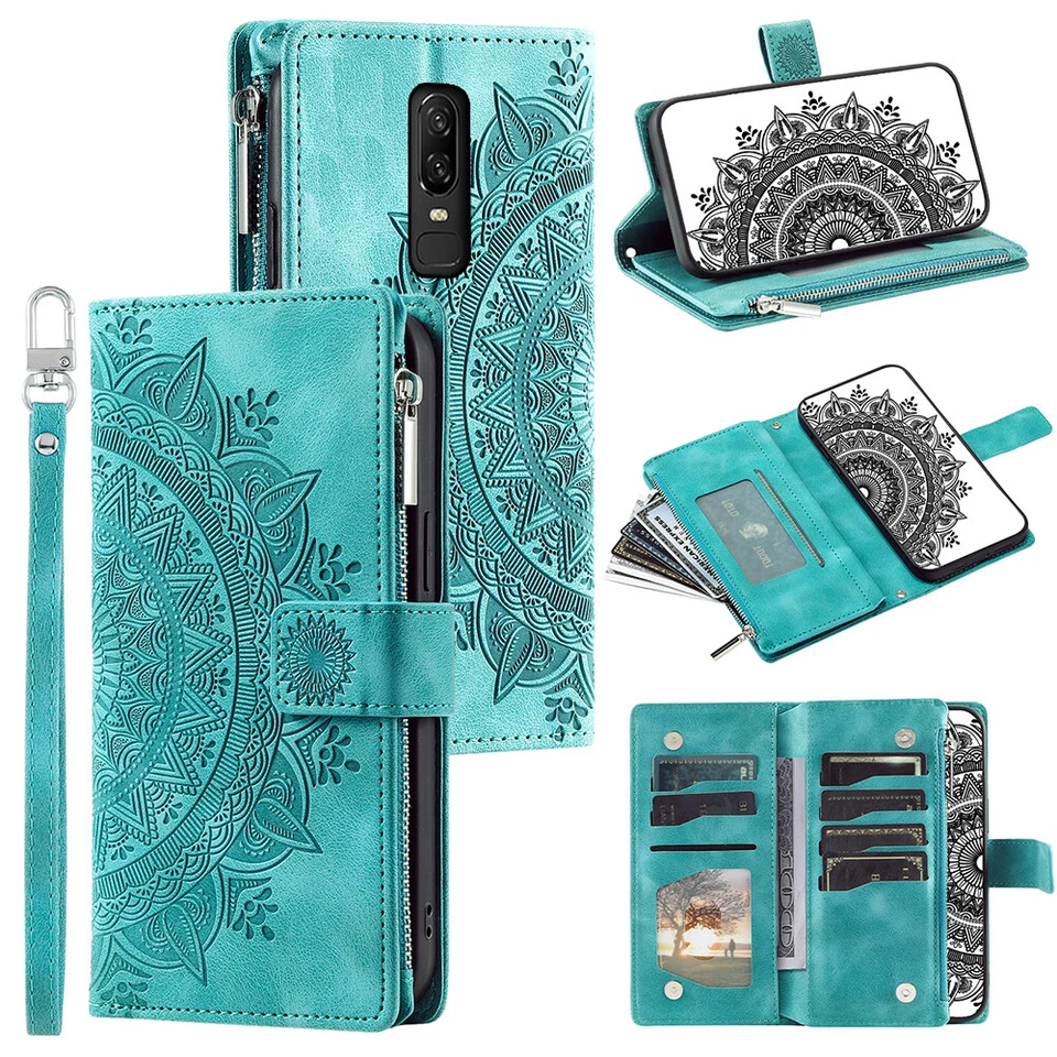 Funda para OnePlus 6 Cuero Datura Cremallera Ranuras para Tarjetas Abatible Billetera Bolsillo Cubierta Foto 3 de 4