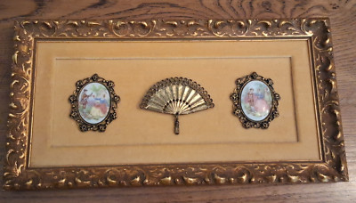 Vintage Framed Porcelain Brooch Assemblage Jewelry Art Wood Frame Romantic