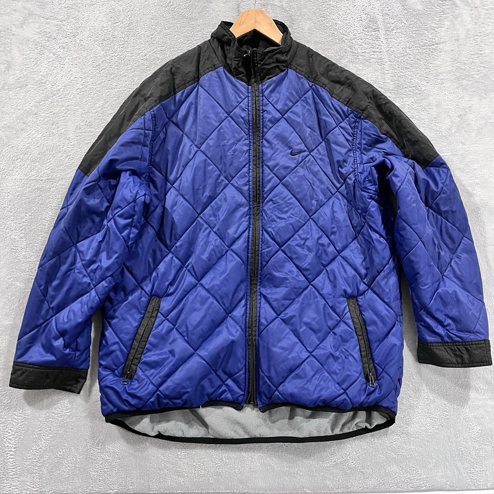 SACAI X NIKE Giubbotto imbottito trapuntato Nike vintage uomo XL 90s LOGO full zip blu nero Y2K