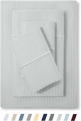 Luxury 500 TC Cotton Queen Bed Sheet Set with Deep Pockets - Blue Blush