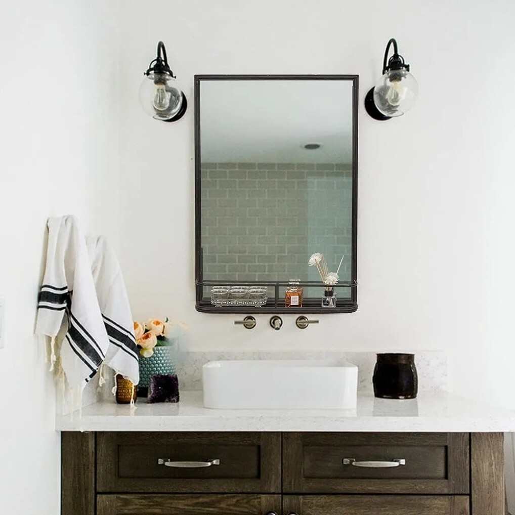 Creative Co-op DA4675 Rectangle Metal Wall Mirror With Shelf 