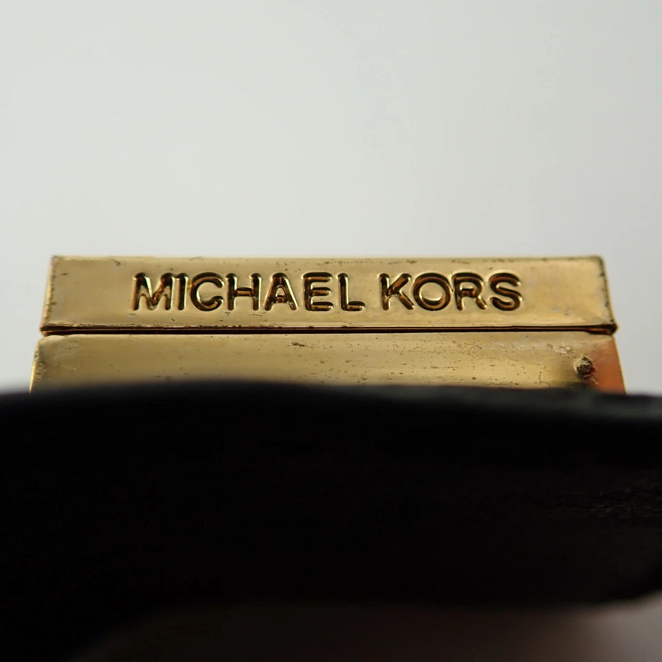 Pulsera Michael Kors ancha de cuero negro cristal transparente cierre clic envoltura 6 1/2" Foto 4 de 4