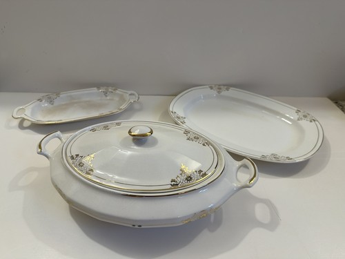 LOT 3 Rare 1920s EDWIN M KNOWLES CHINA Casserole Platter Tray Art Deco Gold Band - Picture 2 of 9