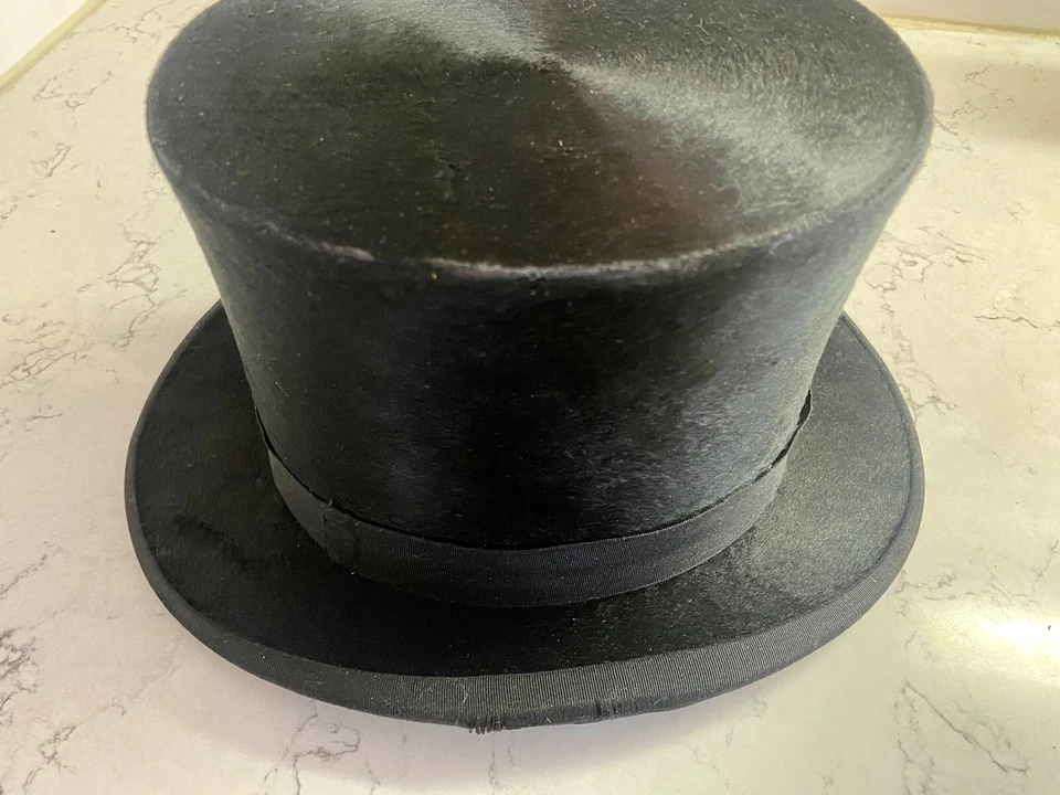 Antiguo sombrero de copa belga y estuche en relieve - piel de castor - ¡estilo steampunk!! Foto 2 de 4