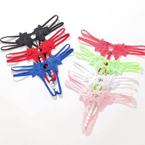 Sexy Women Lace Pearl Thong G-string Panties Lingerie Underwear Crotchles T-back - Image 2 of 4