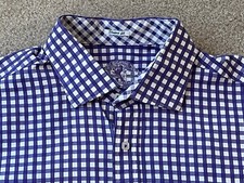 Bugatchi Shaped Fit Mens Dress Shirt Purple Checks no Tag 17 34/35