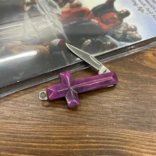 Rough Ryder RR1582 Cross Knife Purple Bone 1.63″ Compact Keychain