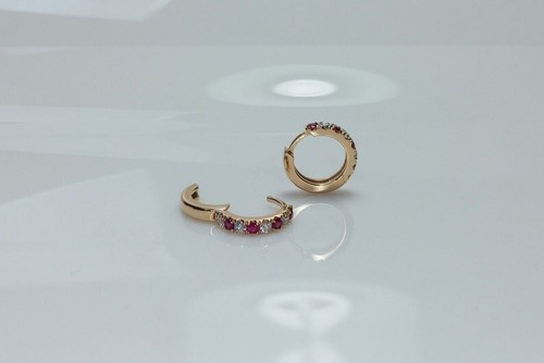 2Ct Round Cut Lab-Created Red Ruby Huggie Hoop Earrings 14K Yellow Gold Plated - Picture 6 of 6