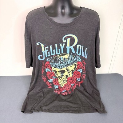 Jelly Roll T-Shirt Mens 2XL Beautifully Broken Skull Roses Grey Graphic 3805