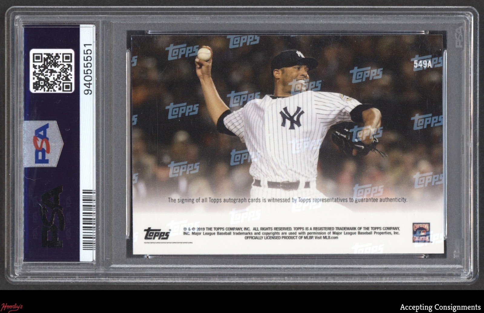 2019 Topps Now Purple #549A Mariano Rivera ON CARD AUTO YANKEES HOF 03/25 PSA 9 view 2