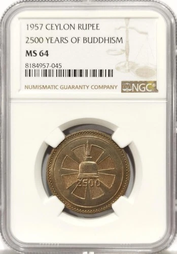 CEYLON SRI LANKA Rupee 1957 NGC MS64 2500 Years of Buddhism