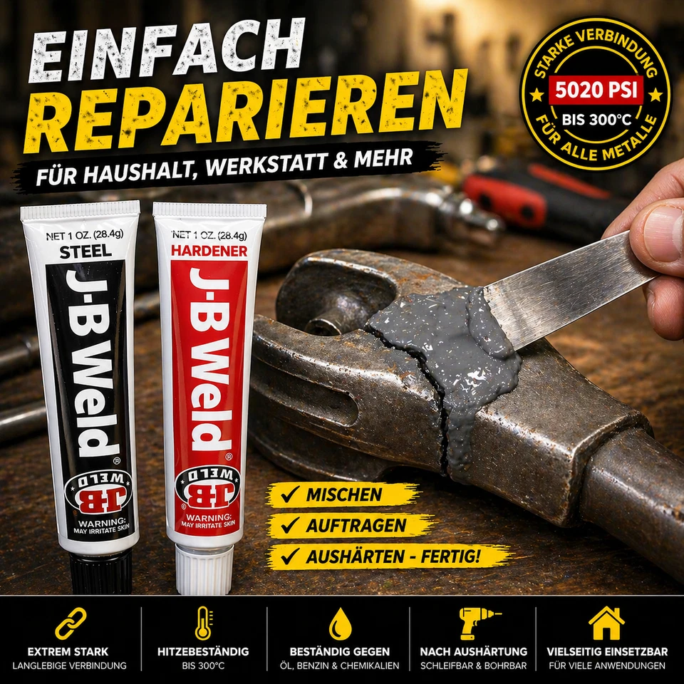 JB Weld 2K Metallkleber Epoxid bis 300°C hitzebeständig Motor Getriebe Reparatur - Bild 3 von 4