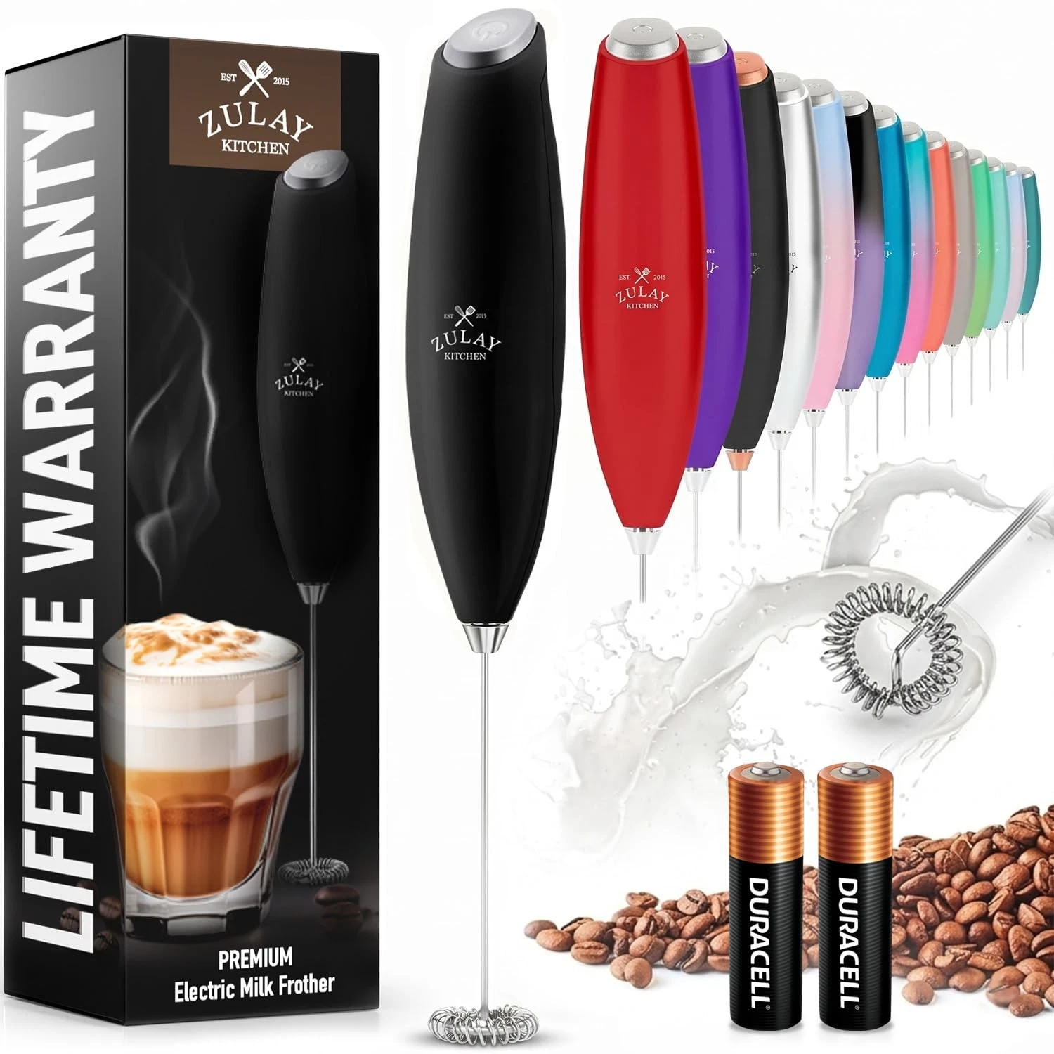 Zulay Kitchen Milk Frother Handheld Electric Whisk – OG Frother, Black
