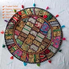 Round Patchwork Cushion Cover Indian Bohemian Vintage Floor Decor Pillow Cover