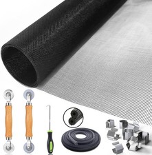 Window Screen Repair Kit 48"x118" Mesh with Roller Spline Clips Hook 6-in-1 Set