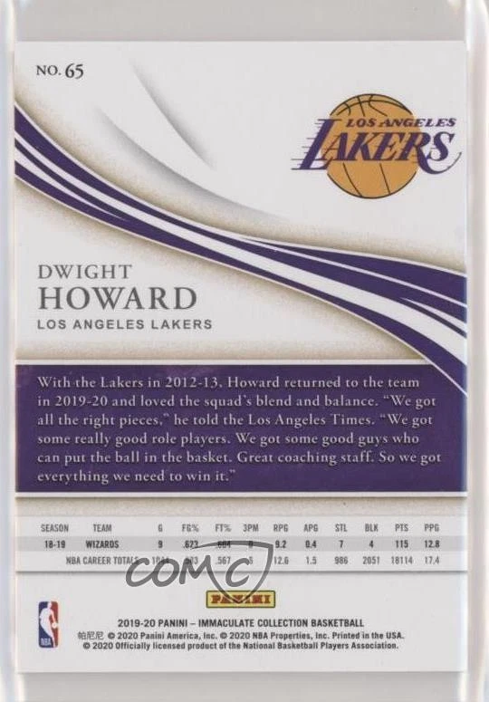 2019-20 Panini Immaculate /99 Dwight Howard #65 HOF - Image 2 of 2