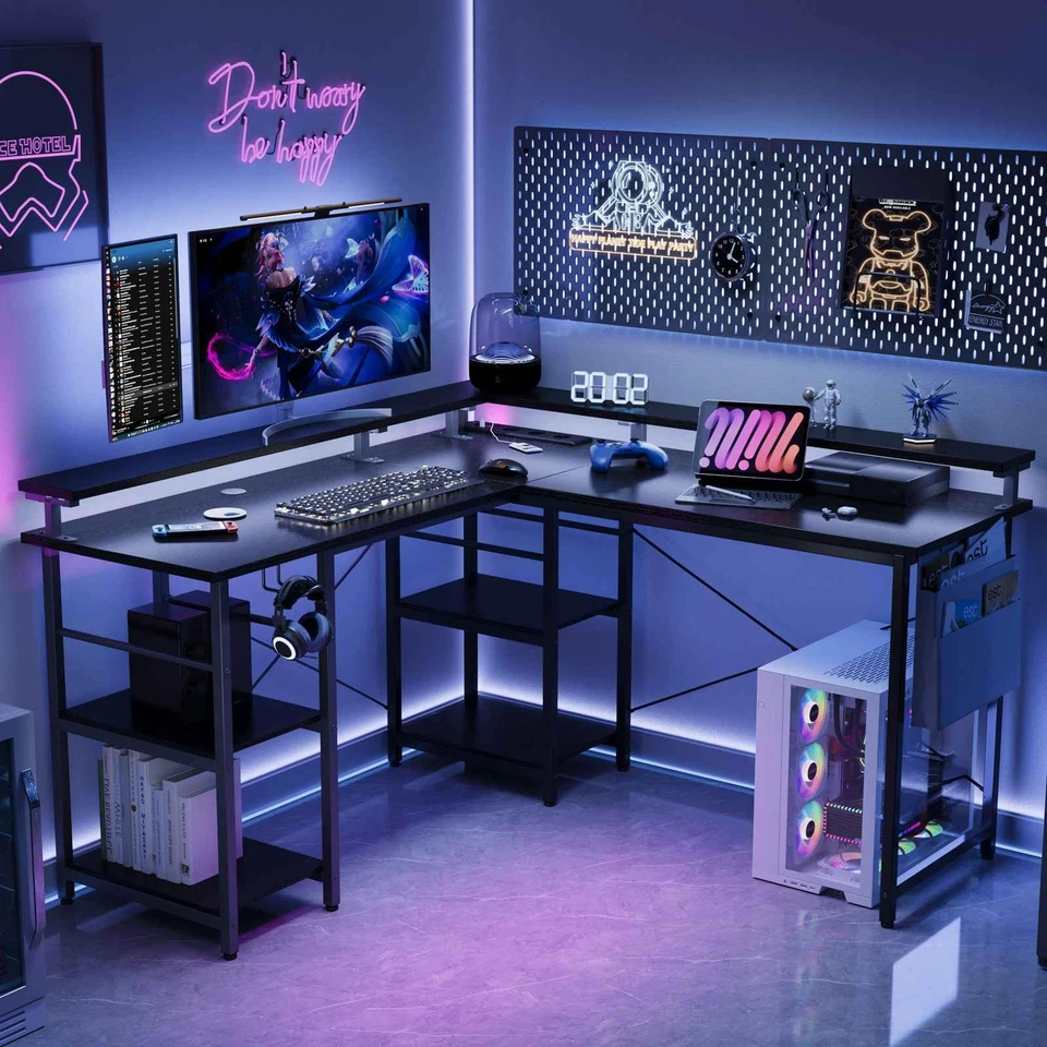 Aiorber L-förmiger Schreibtisch Bürotisch mit LED-Litch Gamer Computertisch - Bild 4 von 4