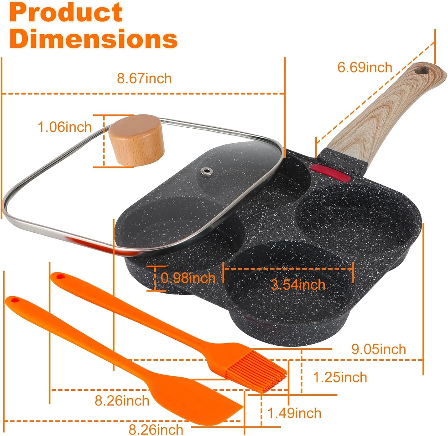 AHFLRTO 4 Cup Egg Pans Nonstick Aluminum Omelette Pan Lid Healthy Skillet Eggs