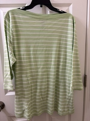 Ralph Lauren Womens Striped Shirt 3/4 Sleeve Light Green and White Striped 2XL