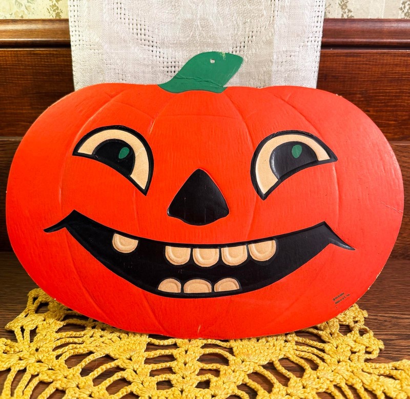 Large Vintage Halloween Smiling Jack o' Lantern Diecut Decoration Beistle Luhrs