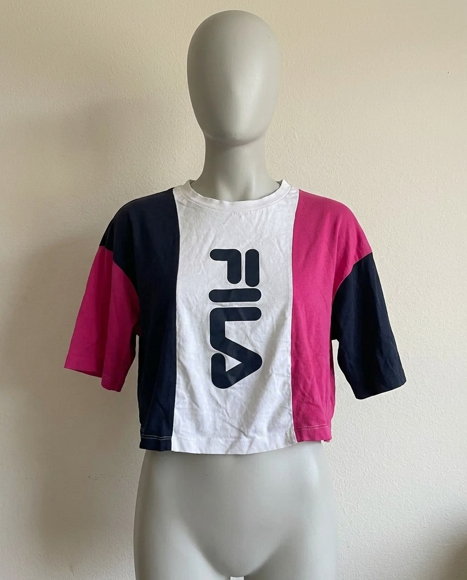 FILA FUCSIA BIANCO E BLU SCURO T-SHIRT DONNA TG.M MULTICOLORE ORIGINALE