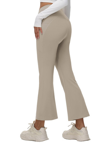 Women's Petite Flare Leggings Tummy Control Crossover High Waisted Yoga Pants... - Picture 2 of 7