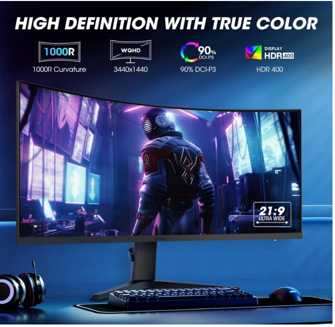 34 Inch Ultrawide Curved Gaming Monitor, 165Hz, WQHD 1440P, 1000R, MPRT 1MS - Image 2 of 4