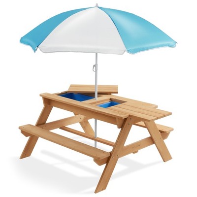 Casafield Children's Sand & Water Activity Table, 3-in-1 Wooden Outdoor Picnic