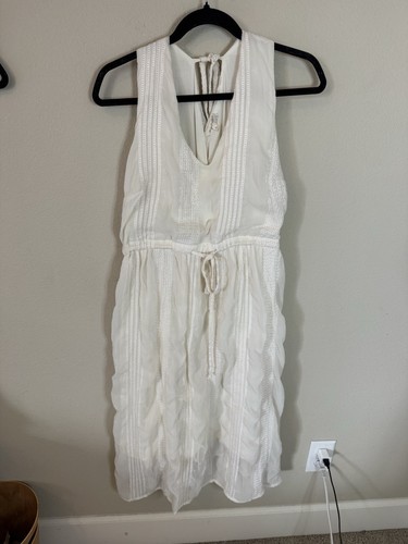 Mystree Ivory Boho Dress Womens Medium Crinkle Gauze Lace Bridal Shower Festival