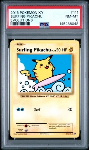 2016 POKEMON XY EVOLUTIONS #111 SURFING PIKACHU PSA 8