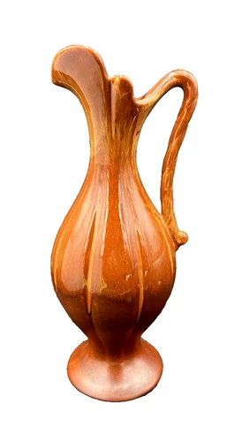 Vintage MCM Royal Haeger Ewer/Pitcher/Vase, 18" Tall, Caramel & Cream, Ribs, EUC