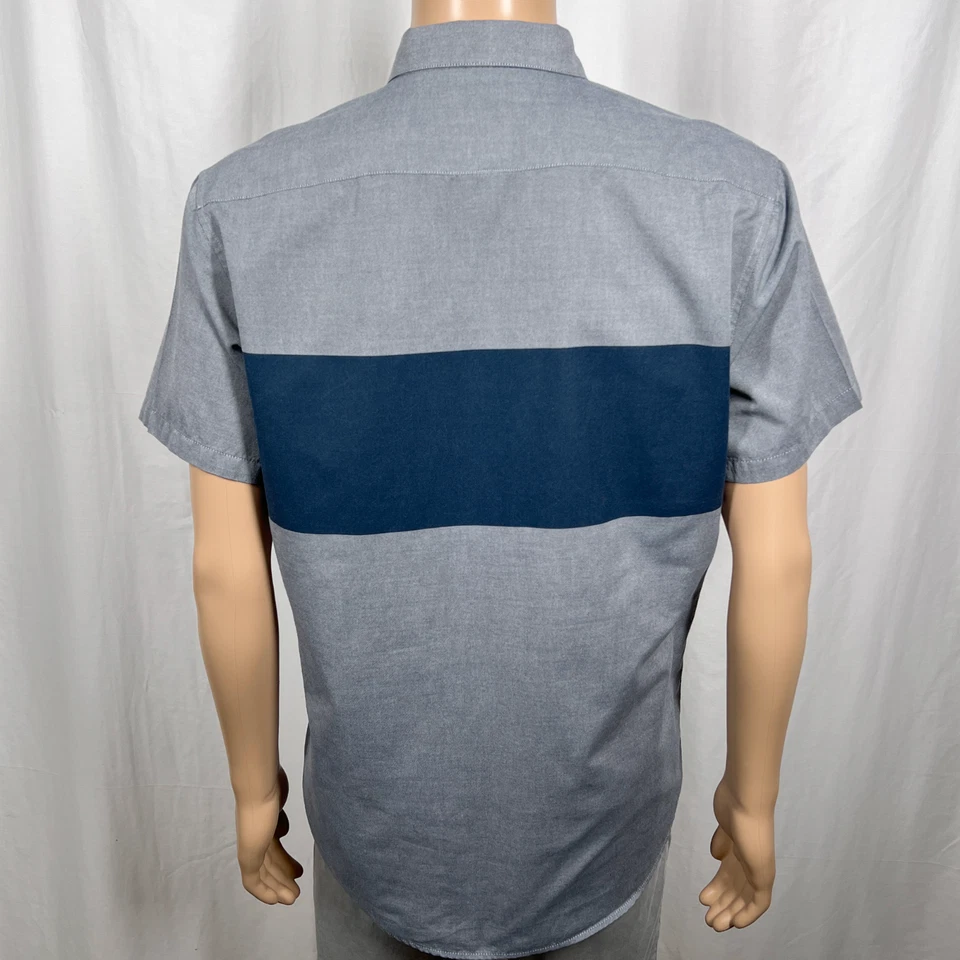 RVCA Men's XL Gray Navy Blue Colorblock Slim Fit Short Sleeve Button-Up Shirt - Image 4 of 4