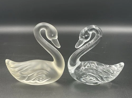 2 Fenton Swan Figurines Clear & Satin Glass *See Desc*