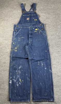 Ben Davis Painter Bib Overalls Mens 34x28 Blue Jean Workwear Carpenter Pockets