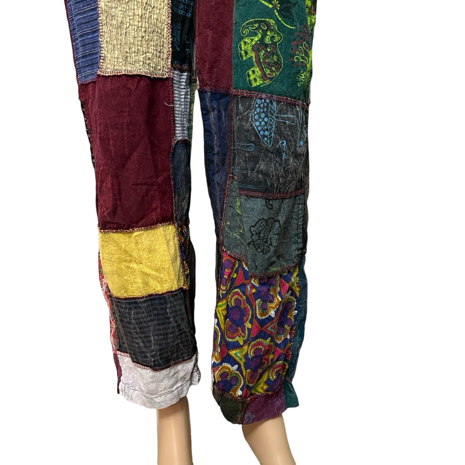 Rhea Boho Patchwork Overalls Small Straight Leg C… - image 3