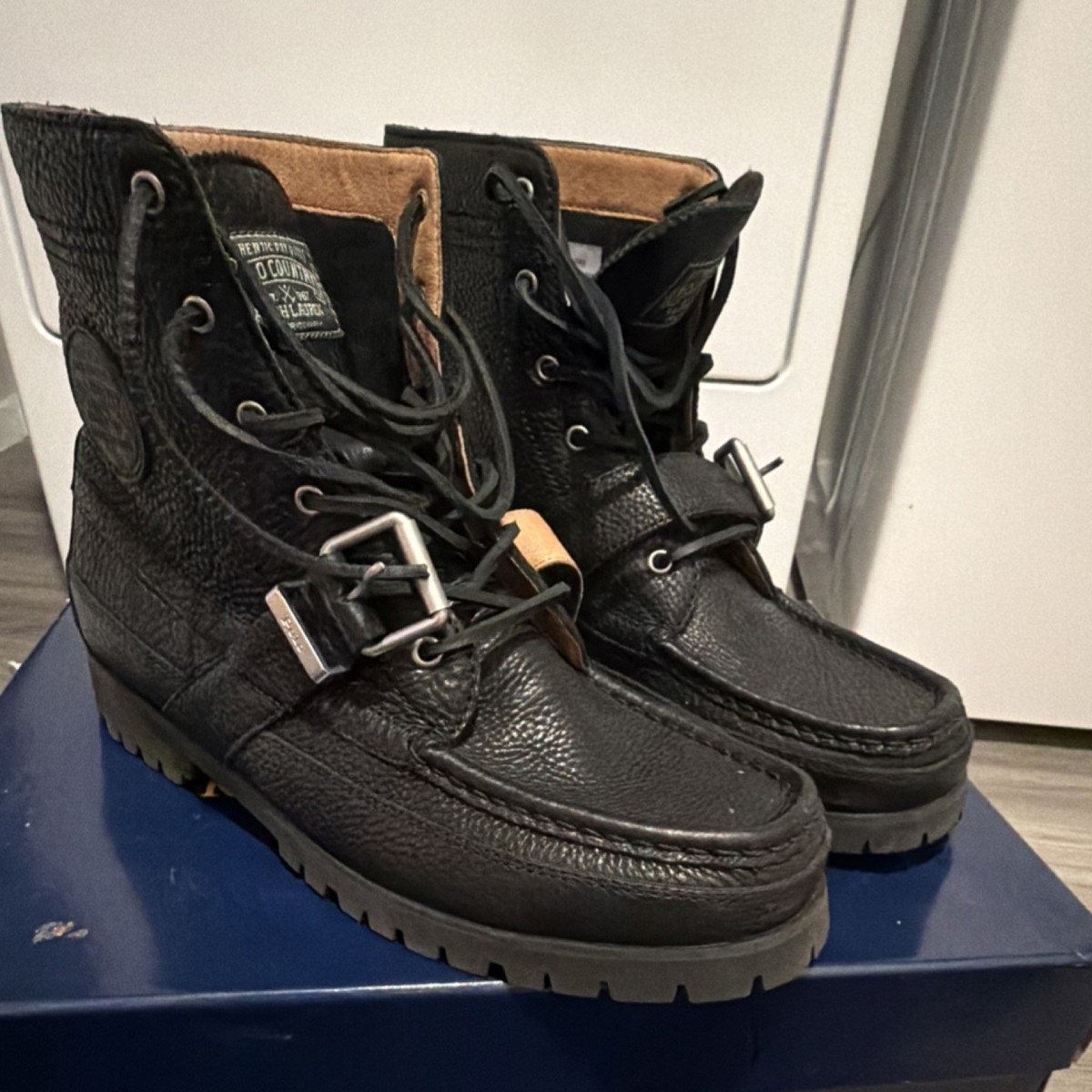 Polo Ralph Lauren Ranger Sneaker Boots SZ11 Black Leather And Suede Amazon.com | POLO RALPH LAUREN Ranger Boot Black 1 7.5 D (M  main image 2