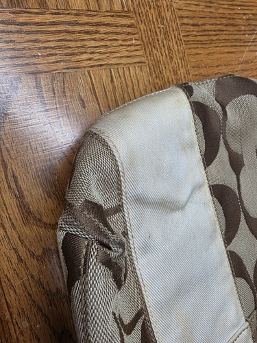 COACH 10124 KHAKI SIGNATURE STRIPE CREAM LEATHER TOTE *NEEDS CLEANING * - Bild 5 von 14