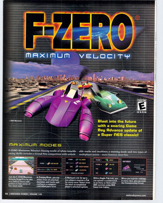 Vtg F Zero Maximum Velocity GBA Grand Prix SNES Classic Racing 2001 Print Ad