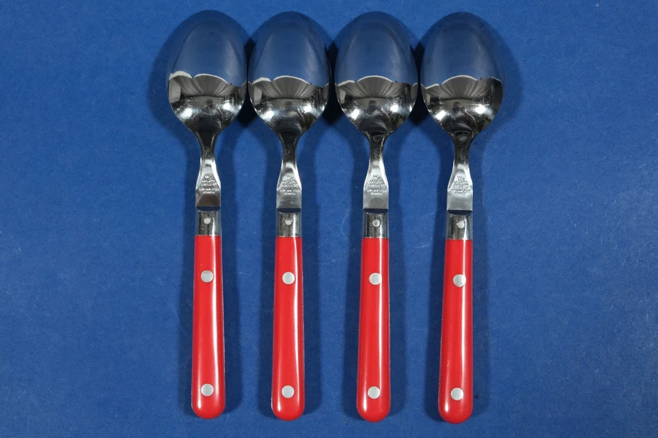 "4 cucharas de sopa ovaladas de acero inoxidable rojas WF Washington Forge Mardi Gras 7 5/8"" Corea" Foto 2 de 2