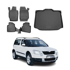 Fußmatten & Kofferraumwanne Set für Skoda Yeti 2009-2017 Gummi TPE Schwarz 5x