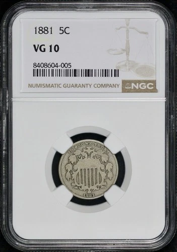 1881 Shield Nickel, Low Mintage-Key Date, Pleasing Circulated Look, NGC VG10