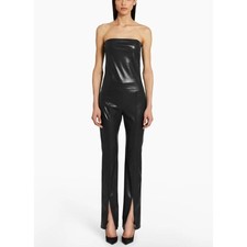 Amanda Uprichard Black Faux Leather Split Hem Pants