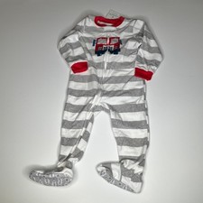 Carter's Fleece Pajamas Striped Fire Truck One Piece New 2T