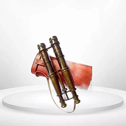 Antique Brass Telescope Marine Nautical Leather Pirate Spyglass Binoculars Scope - Picture 2 of 4