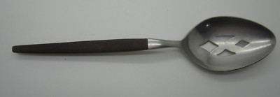 EKCO Eterna Canoe Muffin Stainless Pierced Serving Spoon Wooden Handle Free Ship