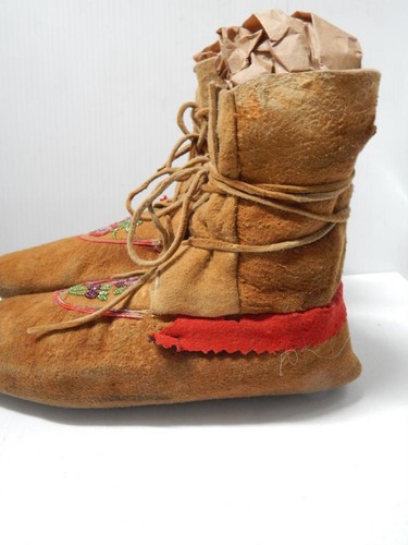 ANTIKE 1920ER VINTAGE CHIPPEWA / OJIBWE MITTELNAHT INDISCHE PERLENMOKASSINS - Bild 3 von 6