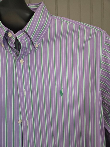 Camicia a maniche lunghe abbottonate Ralph Lauren taglia 17,5 XL viola/verde - Foto 3 di 19