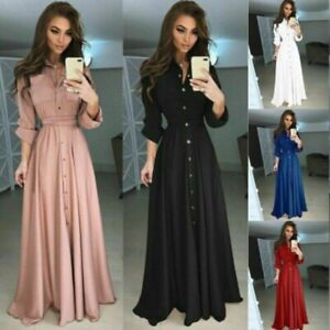 Women's Ladies Long Sleeve Maxi Dress 