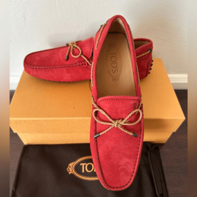 TOD'S Men's Laccetto  Red slip-on suede driving Loafers size US6, EU 39 1/2 new